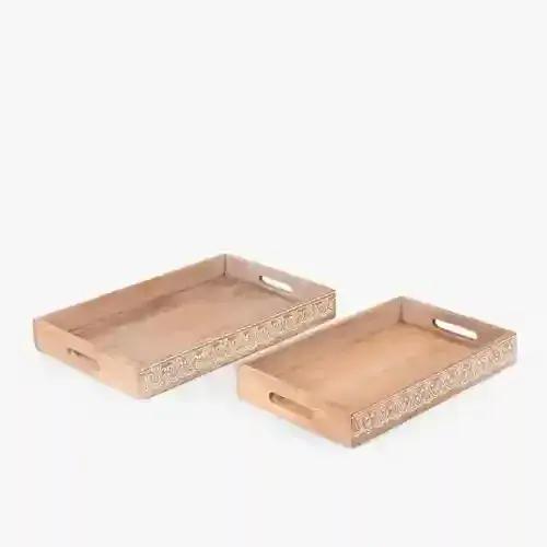 CASA DECOR Delicate White Pattern Accents Wooden Trays