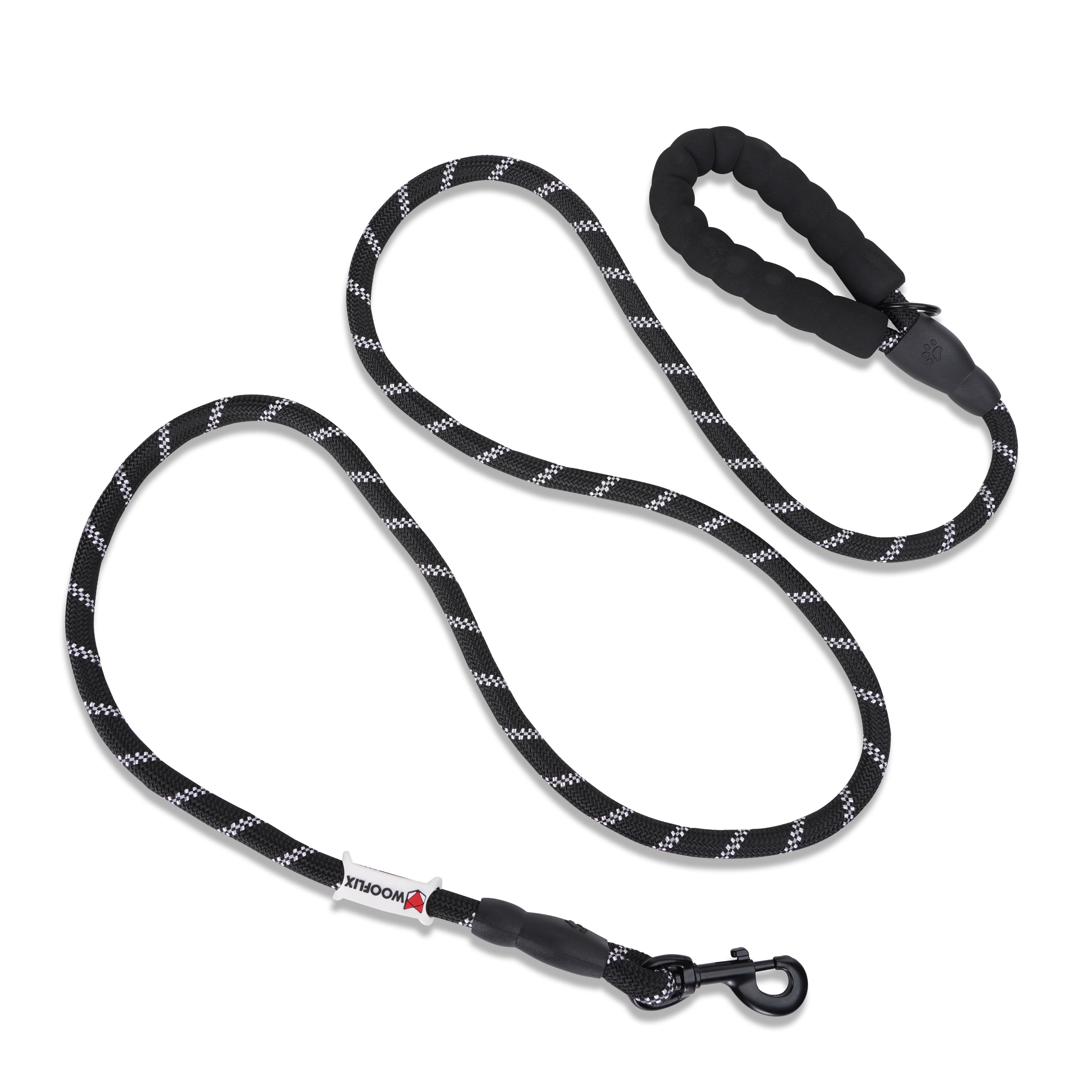 WOOFLIX Heavy Duty Nylon Dog Leash | Anti Slip Padded Handle Long Dog Leash | Highly Reflective Leash For Dogs | Dog Rope For Medium & Large Dogs | Dog Training Leash - 5FT (Black)