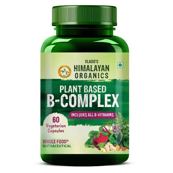 Vlado's Himalayan Organics Plant Based B-Complex Vitamins B12, B1, B2, B3, B5, B6, B9 and Biotin for Metabolism, Hair and Energy- 60 Veg Capsules