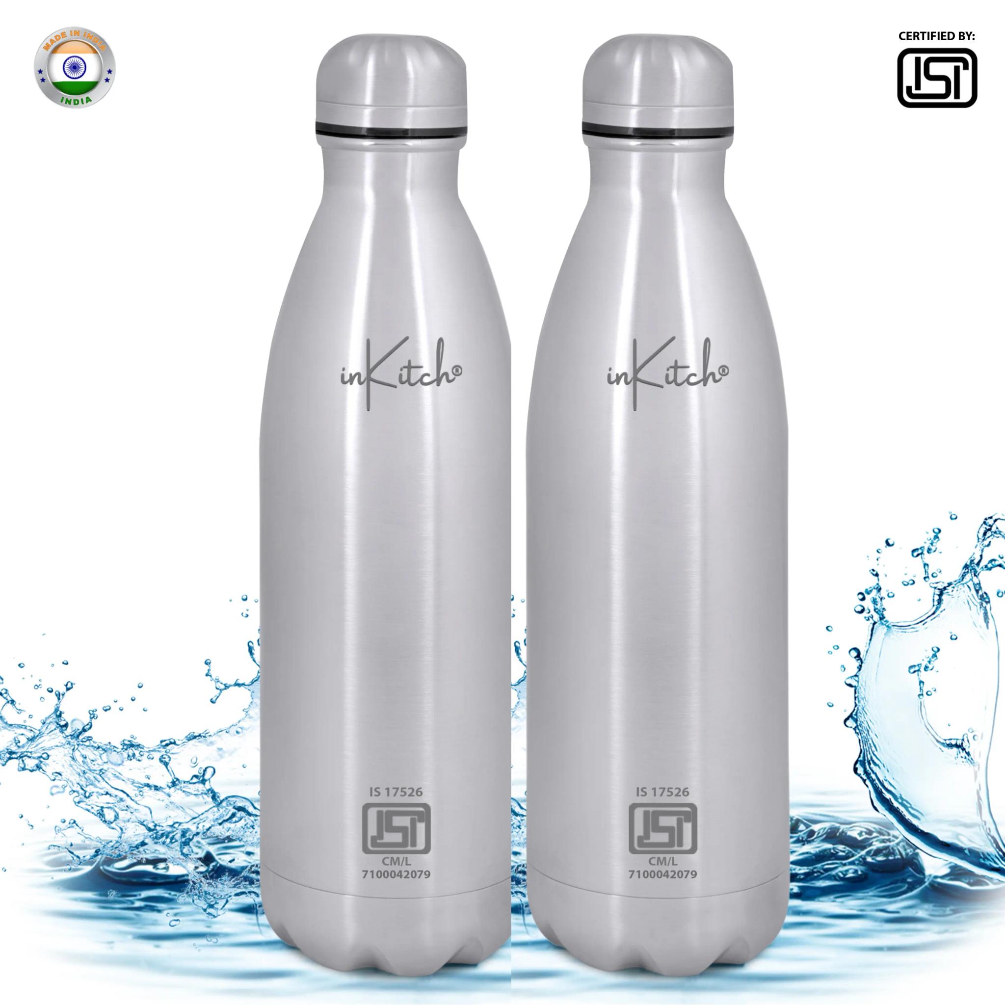 InKitch ISI Certified Stainless Steel Insulated Water Bottle- 24 Hrs Hot or Cold (500 Ml, 2)