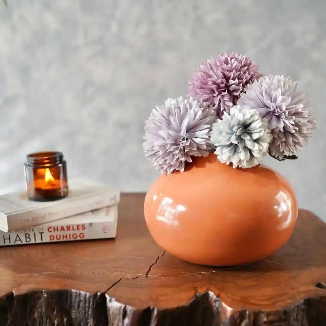 Behoma Metal Flower Vase for Home Decor | Table Decorative Item for Bedroom Living Room Office | Best Gift for Wedding Festivals Birthday | Rust Orange Small 1PC (Flower not Included)