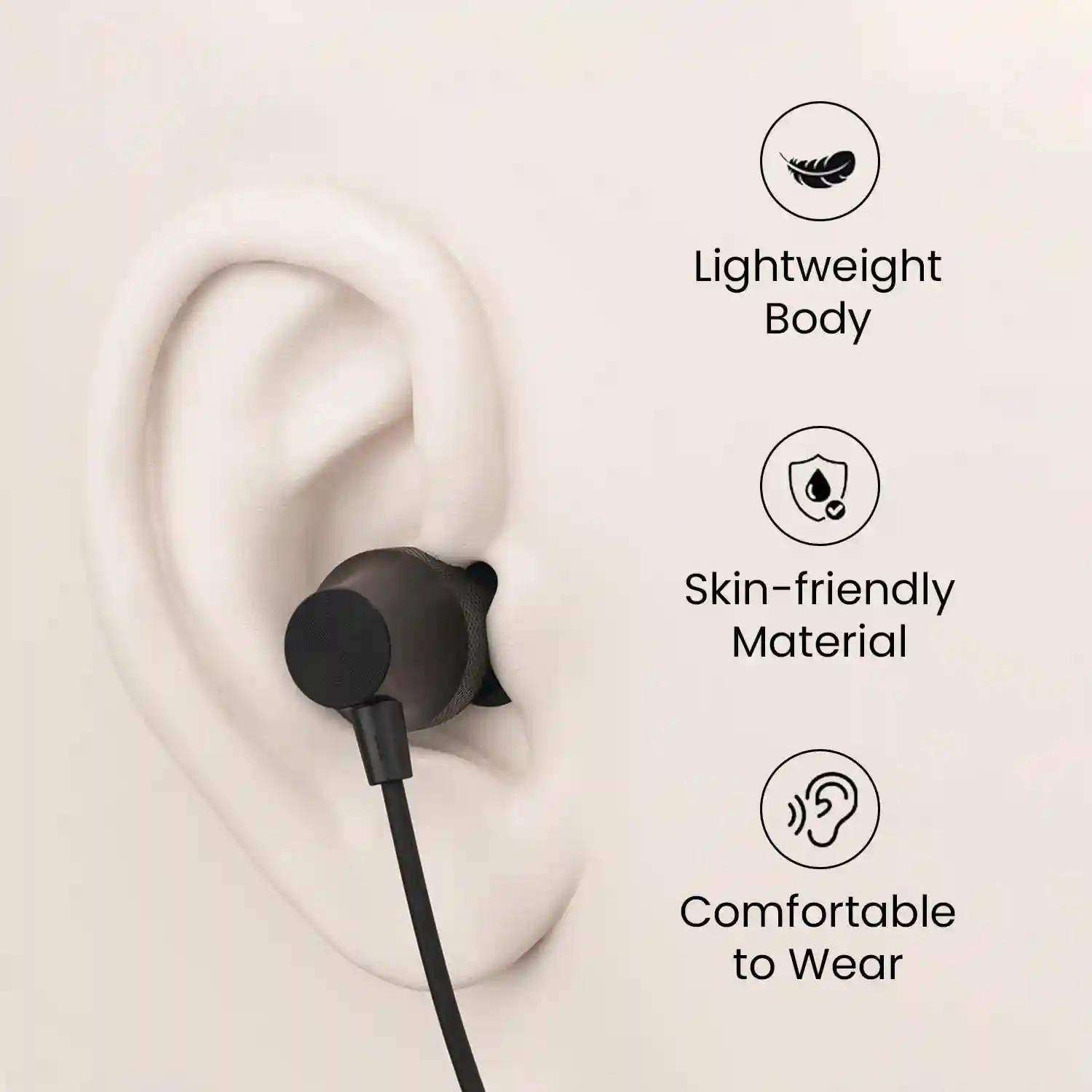 Portronics Conch Beat A in Ear Wired Earphones with Mic, 3.5mm Audio Jack, 10mm Driver, 1.2m TPE Anti Tangle Wire, In line Mic Controls, Powerful Audio, Metal Alloy Body, Wide Compatibility(Black)