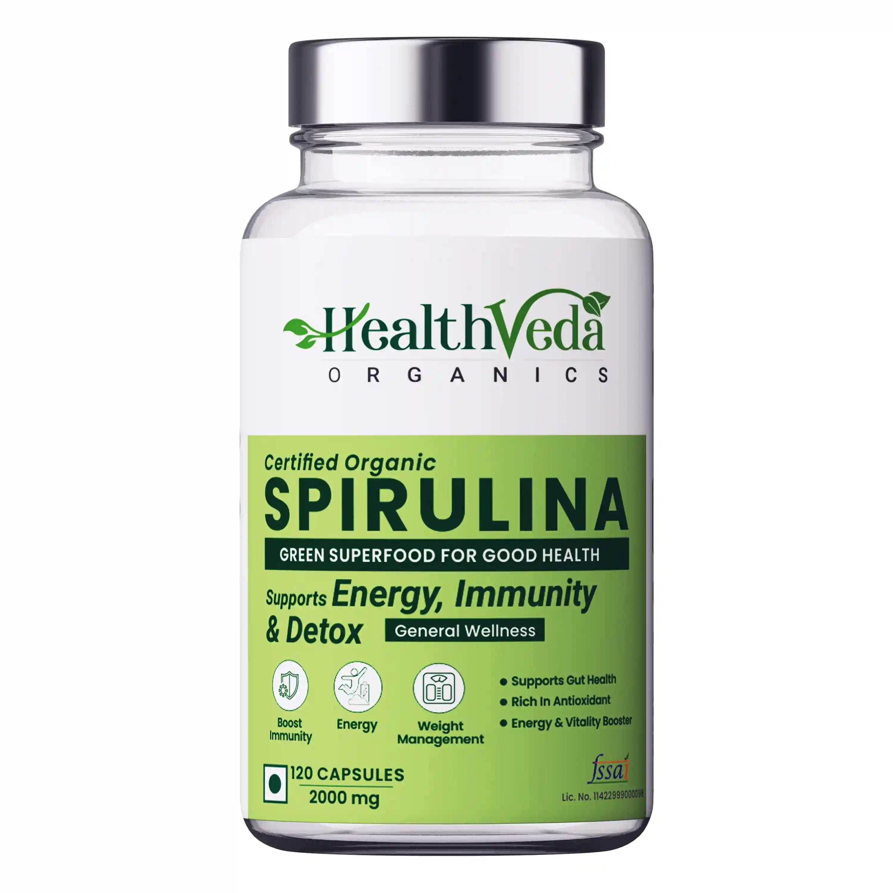 Health Veda Organics Spirulina Capsules for Good Health, 120 Veg Capsules