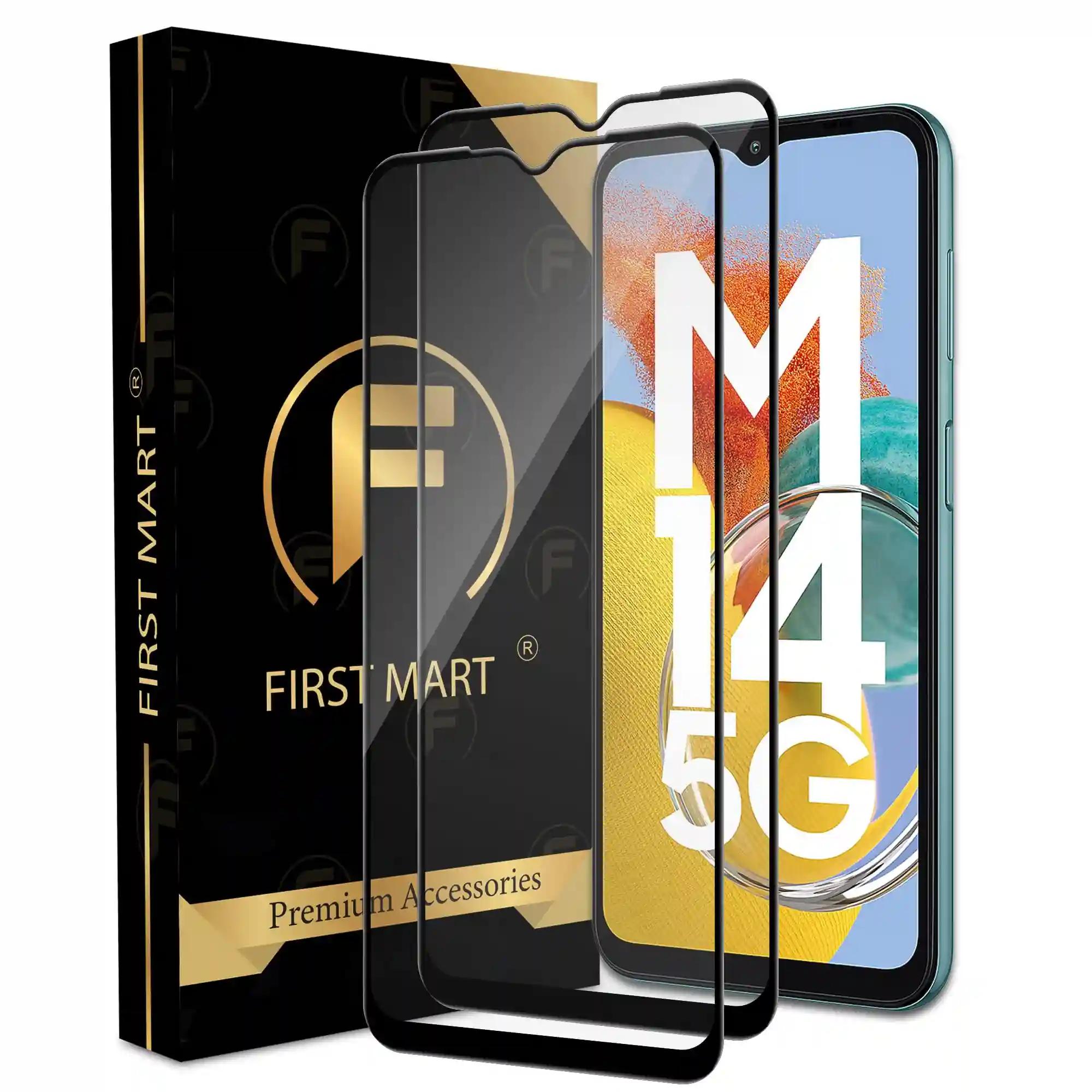 FIRST MART Premium Tempered Glass for Samsung Galaxy M14 5G / Samsung A14 5G / Samsung F14 5G with Edge to Edge Coverage and Easy Installation Kit, Pack of 2