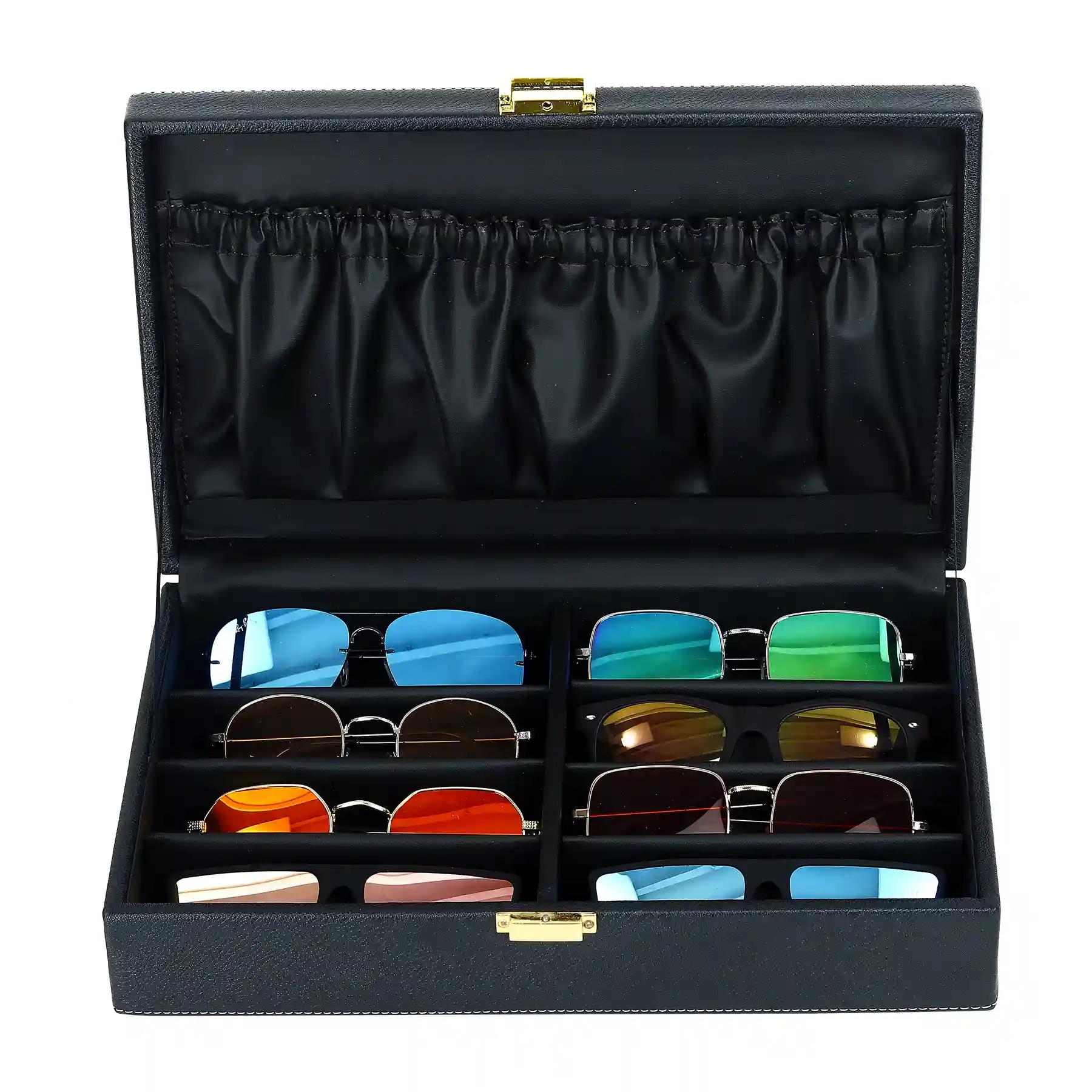 Hard Craft Sunglass Eyewear Goggles Case 8 slots PU Leather Sunglass Box Organizer for Men and Women Sunglass Collection Box