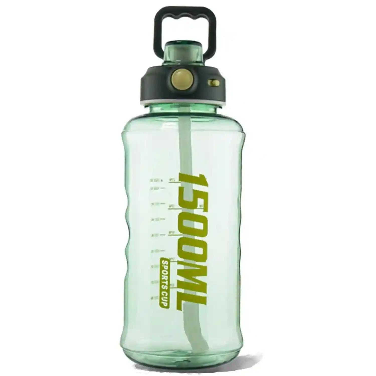 Sports Water Bottle BPA-Free Large Capacity Running Leak Proof Design Straw Unbreakable Lid with Handle Heavy Quality ABS Plastic Bottle for Office School Gym  - 1500 ml