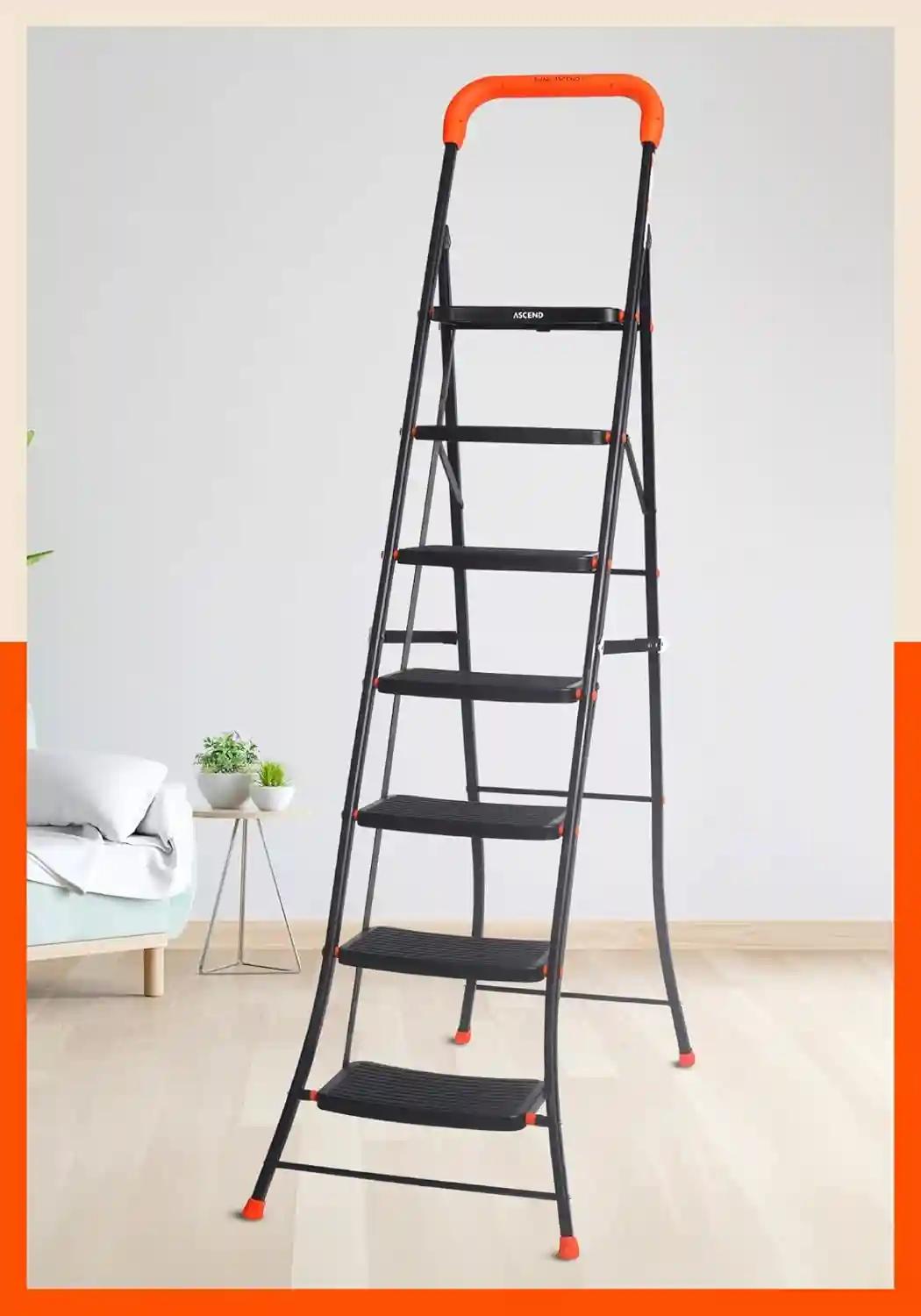 Bathla Ascend Heavy Duty Steel Ladder for Home - Orange & Black