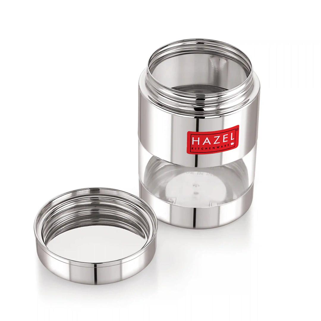 HAZEL Stainless Steel Mukhwas Container | See Through Small Containers for Kitchen Storage Set | Transparent Airtight Jars Set of 2 Pc, 170 ML