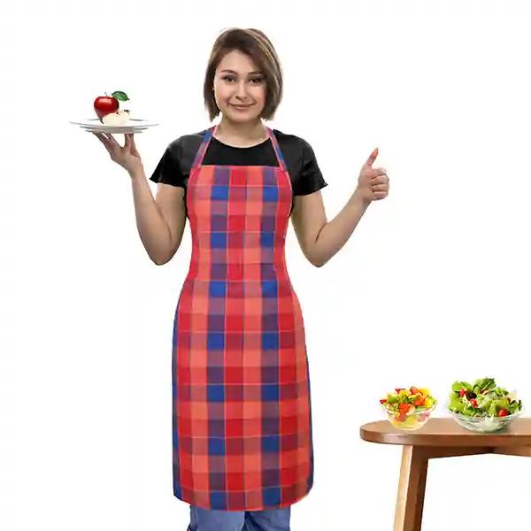 Oasis Orange and Blue Checked Cotton Kitchen Apron |Free Size | Comfortable To Wear With Center Pocket |Pack Of 1