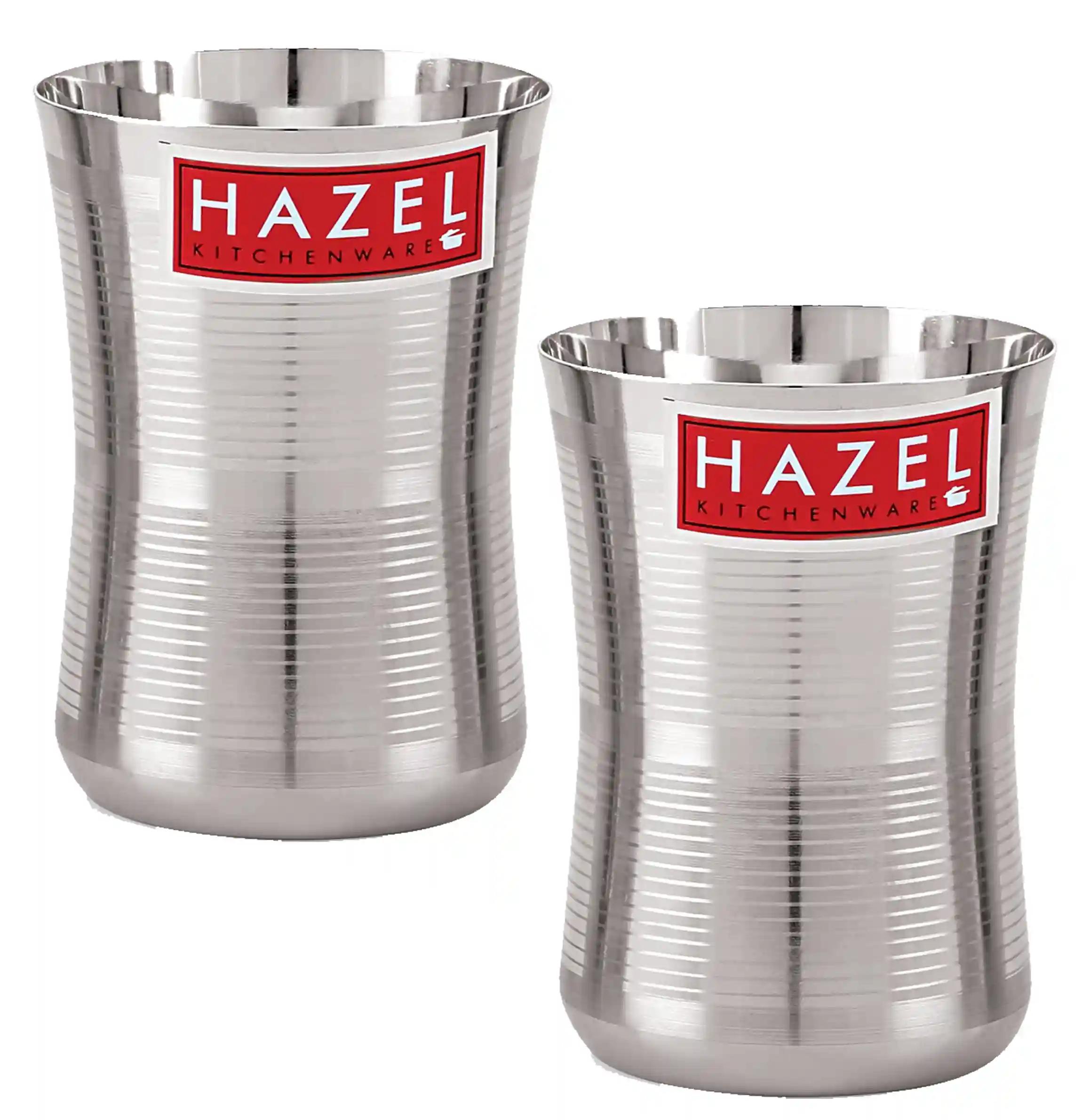 HAZEL Stainless Steel Damru Shape Jumbo Water Lassi Glass Set