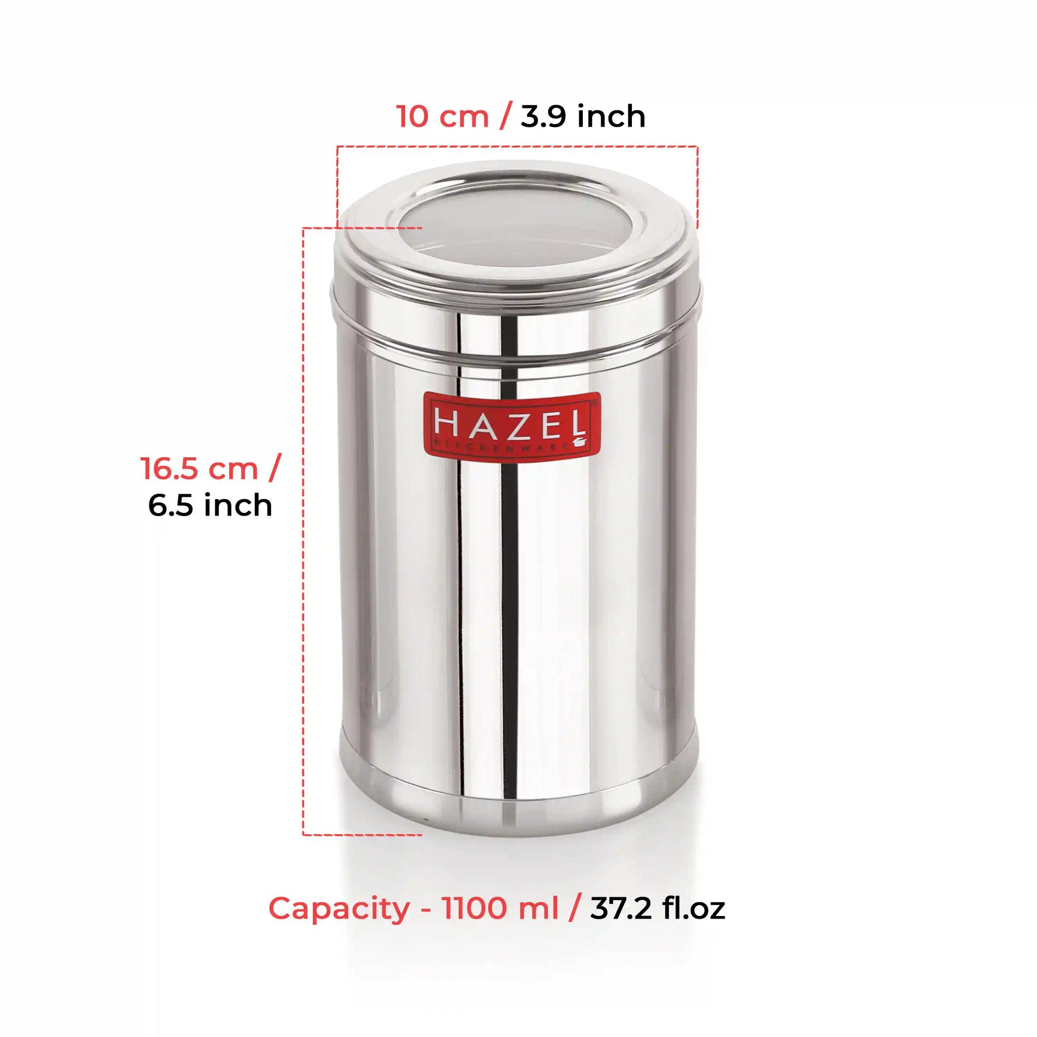 HAZEL Stainless Steel Kitchen Container with Transparent Lid | Top See Through Kitchen Container Set with Matt Finish | Multipurpose Container for Kitchen Storage, 1050 ML