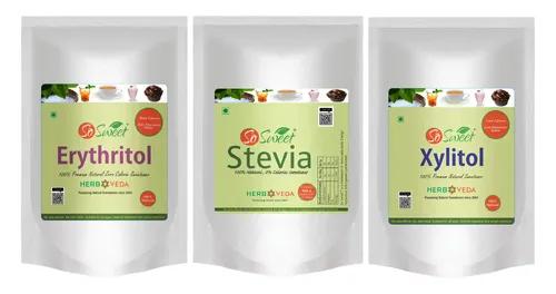 So Sweet Stevia Powder 250gm + Erythritol 250gm + Xylitol 250gm Zero Calorie Sugar Free Sweetener