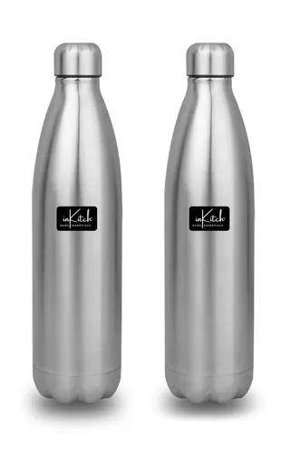 InKitch ISI Certified Stainless Steel Insulated Water Bottle- 24 Hrs Hot or Cold, 1000 ml, Silver- Leak Proof & Break-Proof, Double Wall Insulated Flask for Office, Gym, Home, Kitchen, Travel Pack of 2