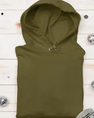 Men's Solid Color Fleece Lined Cotton Hoodie/ Winter Collection /  Olive Green