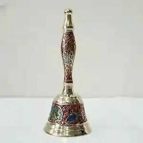 Pujahome Brass Pooja Bell Hand Bell Ghanti for Pooja Room Temple Use (6 Inch, Multicolor)