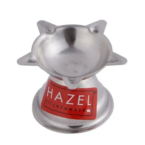 HAZEL Panchwati Diya for Puja | Stainless Steel Diva Table Deepak for Pooja | 5 Wati Wicks Oil Lamp Deep for Home Mandir Office Temple Pandol Pujan (5 x 3.5 cm)