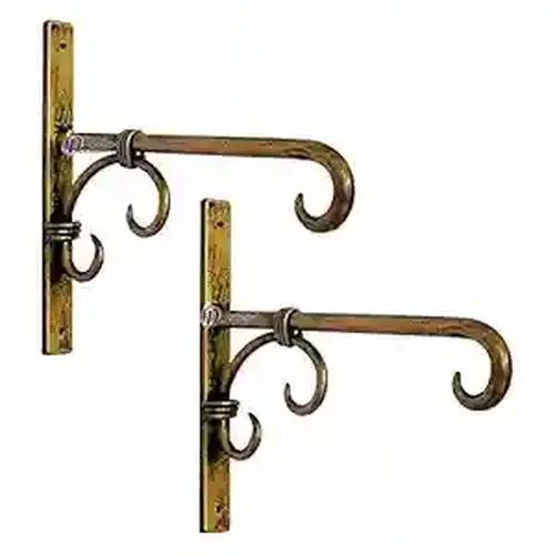 Dartistry Metal Decoration Iron Hook Bracket for Wall for Bird Feeders and Houses Planters Lanterns Wind Chimes Hanging Baskets (Golden) - Pack of 2