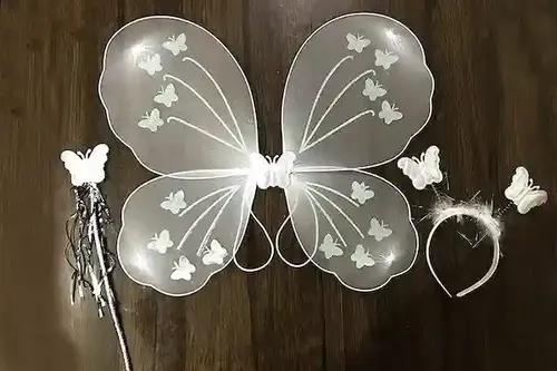 Perfect Pricee Nylon Baby Girl's Fairy Butterfly Wings Costume with Wand & Hairband - White