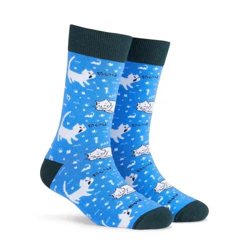 DYNAMOCKS Men's and Women's Combed Cotton Designer Crew Length Socks (Pack of 1) (Multicolour, Free Size)-Blue_Kitty_Crew