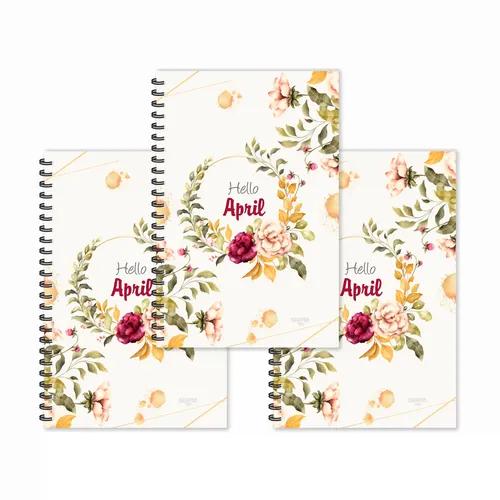 Floral Hello April Month Designer Ruled Diaries - Pack Of 3