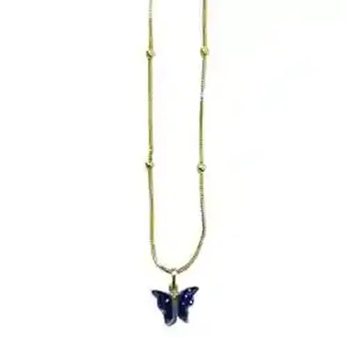 Glittery Blue Butterfly Pendant with Chain