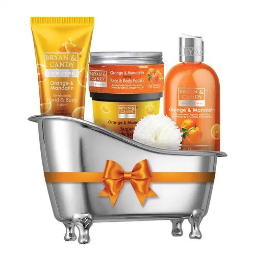 Bryan & Candy Orange & Mandarin Bath Tub Kit | Gift For Set For Women And Men, Complete Home Spa Experience, 100% Vegan, SLS & Paraben Free, Ph5.5 Skin Friendly (Shower Gel, Hand & Body Lotion, Sugar Scrub, Body Polish)