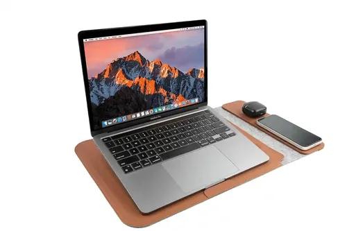 3 in 1 Wireless Charging Laptop Sleeve  - Brown - 15/16 inch