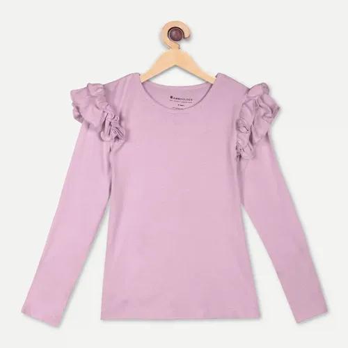 Organic Bamboo Fabric Girl's Frill Top Lilac