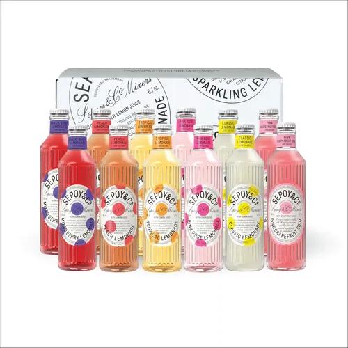 Sepoy & Co. Sparkling Lemonades Tasting Pack (Pack of 12 X 200ml) | Low Calorie | Assorted Lemonades | 100% Natural Ingredients | Premium Cocktail Mixers | Flavoured & Aerated Drink