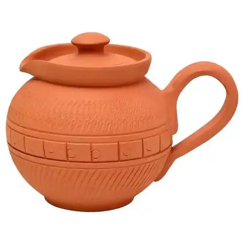 KSI Handmade Terracotta Clay Milk Pot Tea Kettle for Serving (Milk Pot) 400 ML