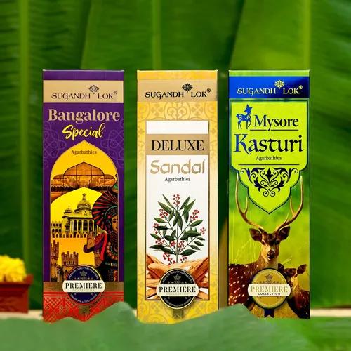 Premium Collection - Southern Symphony Incense Sticks I Fragrance - Mysore Kasturi / Bangalore special / Deluxe Sandal I Recycled Temple Flowers | Hand-crafted | Non-irritant Smoke - Pack of 3