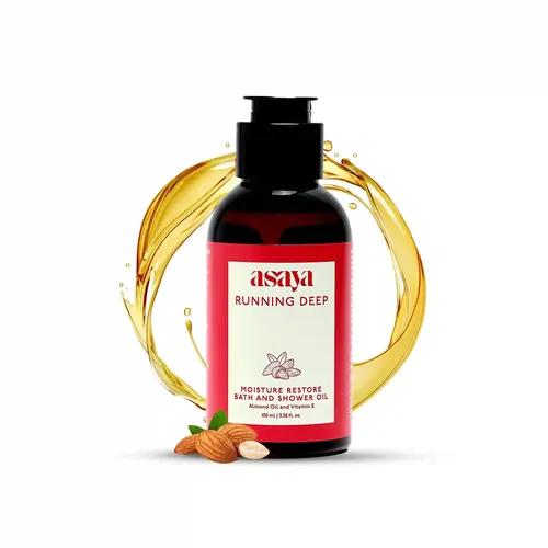 Asaya Deep Moisture Bath & Shower Oil  | Oil-based body wash | Rejuvenates & Hydrates | All skin types | Almond, Jojoba, Argan Oil & Vit E | Soap-free cleanser, Phthalate & Sulphate Free