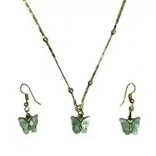 Dark Green Butterfly Earring Pendant Set