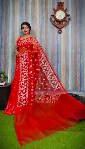 Reshom Silk Handloom Jamdani Saree - Red