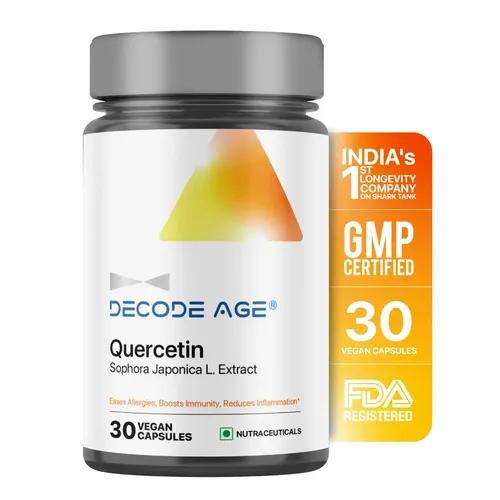 DECODE AGE Quercetin Supplement | Anti-Allergy Supplement | Supports Energy, Brain and Heart Health, and Immunity | 100mg, 30 Capsules, Vegan