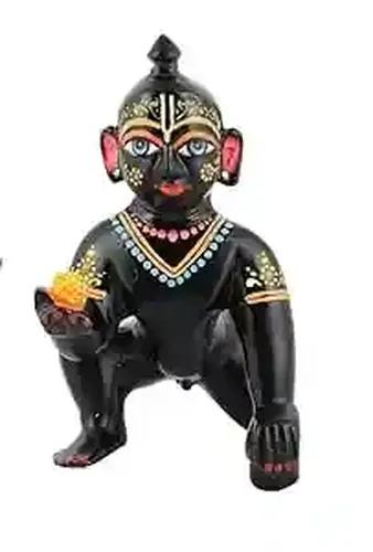 Pujahome Brass Laddu Gopal Murti for Home Mandir Krishna Bal Gopal Baby Size Black Idol (Size 3, 10 cm)