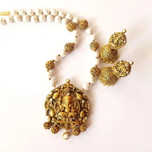 Ganesh Ethnic Terracotta Temple Necklace with Matching Earring for Women