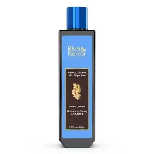 BLUE NECTAR Ginger Oil Anti Cellulite Body Massage Oil for Skin Tightening, Toning & Hydration | Authentic Ginger Root Massage Oil with Plant Based Vitamin B & C for Women and Men (11 Herbs, 200ml)