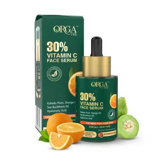 ORGATRE 30% Vitamin C Face Serum 30ml | Reduces Fine Lines & Wrinkles | Prevents Sunburn | Reduces Smoothes Uneven Skin | For Men & Women