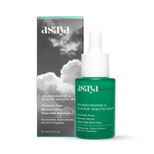 Asaya 10% Niacinamide Face Serum with Alpha Arbutin | Fades Acne Marks, Blemishes | Controls Excess Oil | Minimizes Pores with Zinc PCA | For Oily, Acne Prone Skin | Gives Clear & Bright Skin | 30 ml