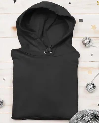 Women's Solid Color Fleece-Lined Cotton Hoodie /Winter Collection /  Black