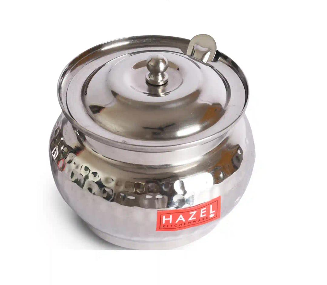 HAZEL Ghee Pot with Spoon | Stainless Steel Hammered Finish Ghee Container for Kitchen | Premium Oil Container with Lid for Pooja Items, 250 ML