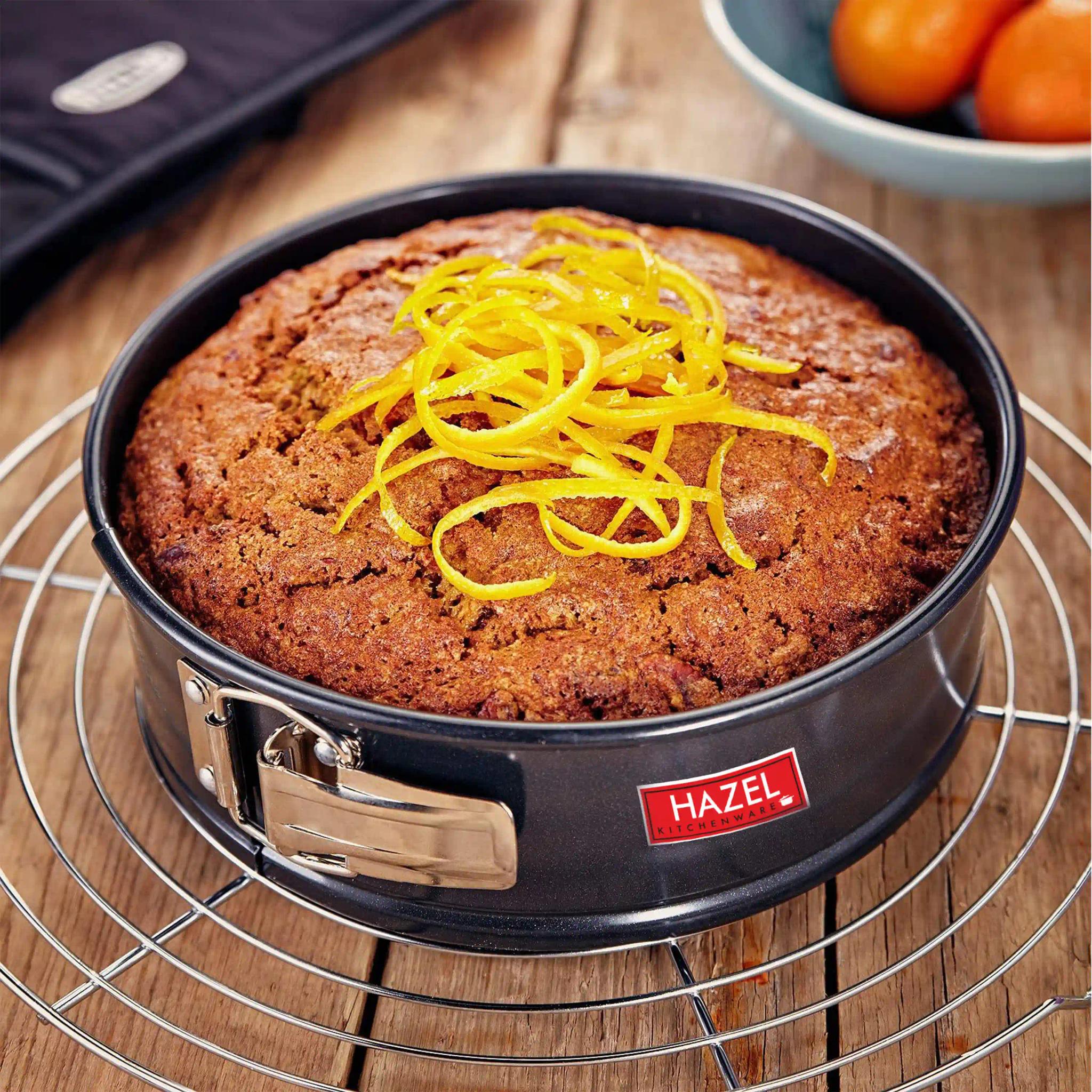 HAZEL Round Aluminium Cake Mould Teflon Non-Stick Coated Microwave Oven Safe Baking Cake Pan Removable Base Springform Cake Tin, 20 cm