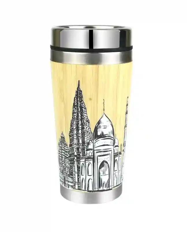 CORNER ART STORE Bamboo Stainless Steel Tumbler with Lid and Without Handle I Bamboo Stainless Steel I Artisanal Craftsmanship | Sustainably Designed with Hot & Cold Insulation | Leak and Sweat Proof I Equipped for Effortless Use | Ideal for Home, Office, Gym, Travel, Professionals and Gifting |450 ML | Enchanted Monumental Mementos Collection | Eco-Friendly