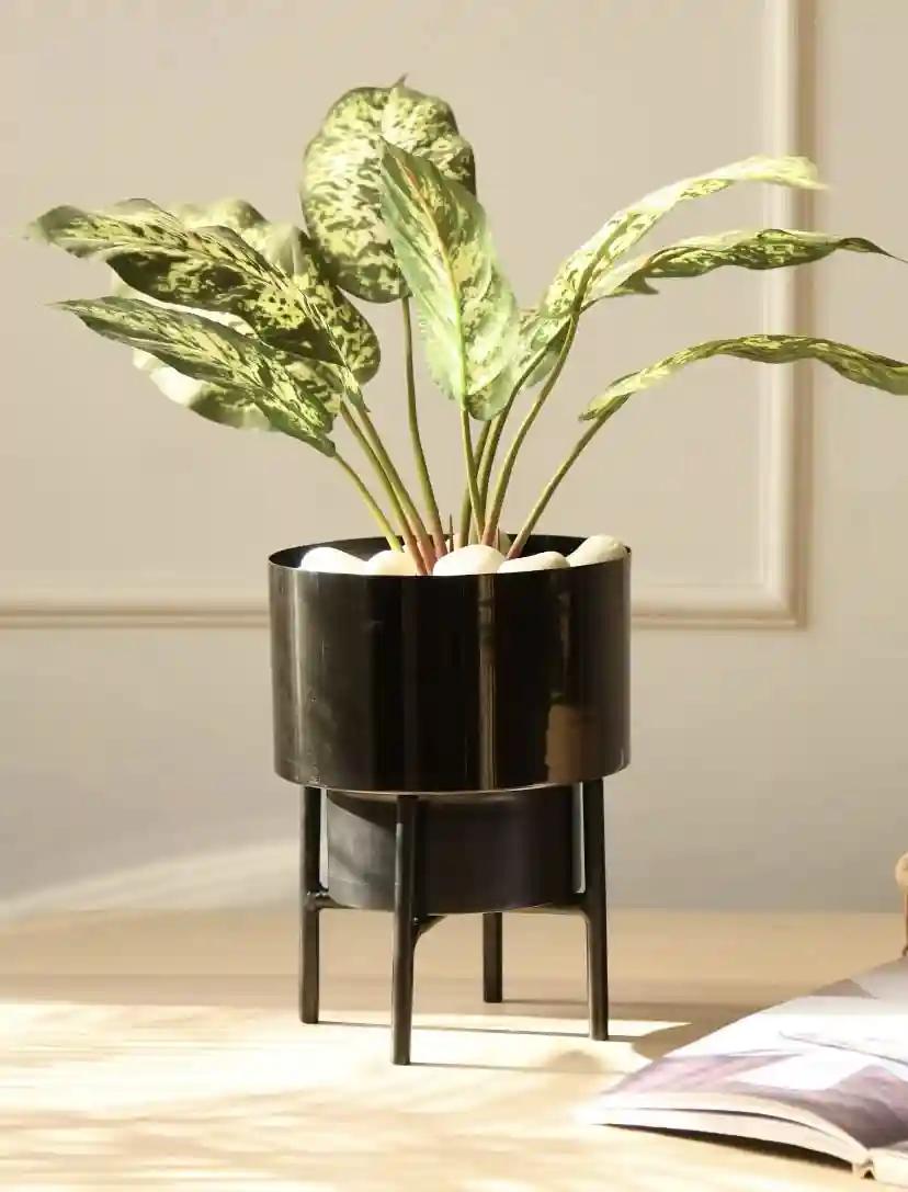 AMASS HANDICRAFTS Indoor Plant Stand With Planter Pot For Living Room, Corner Balcony, Bedroom & Outdoor | Modern Metal Floor Flower Stands Pack Of 1 (Black) Home And Garden Décor