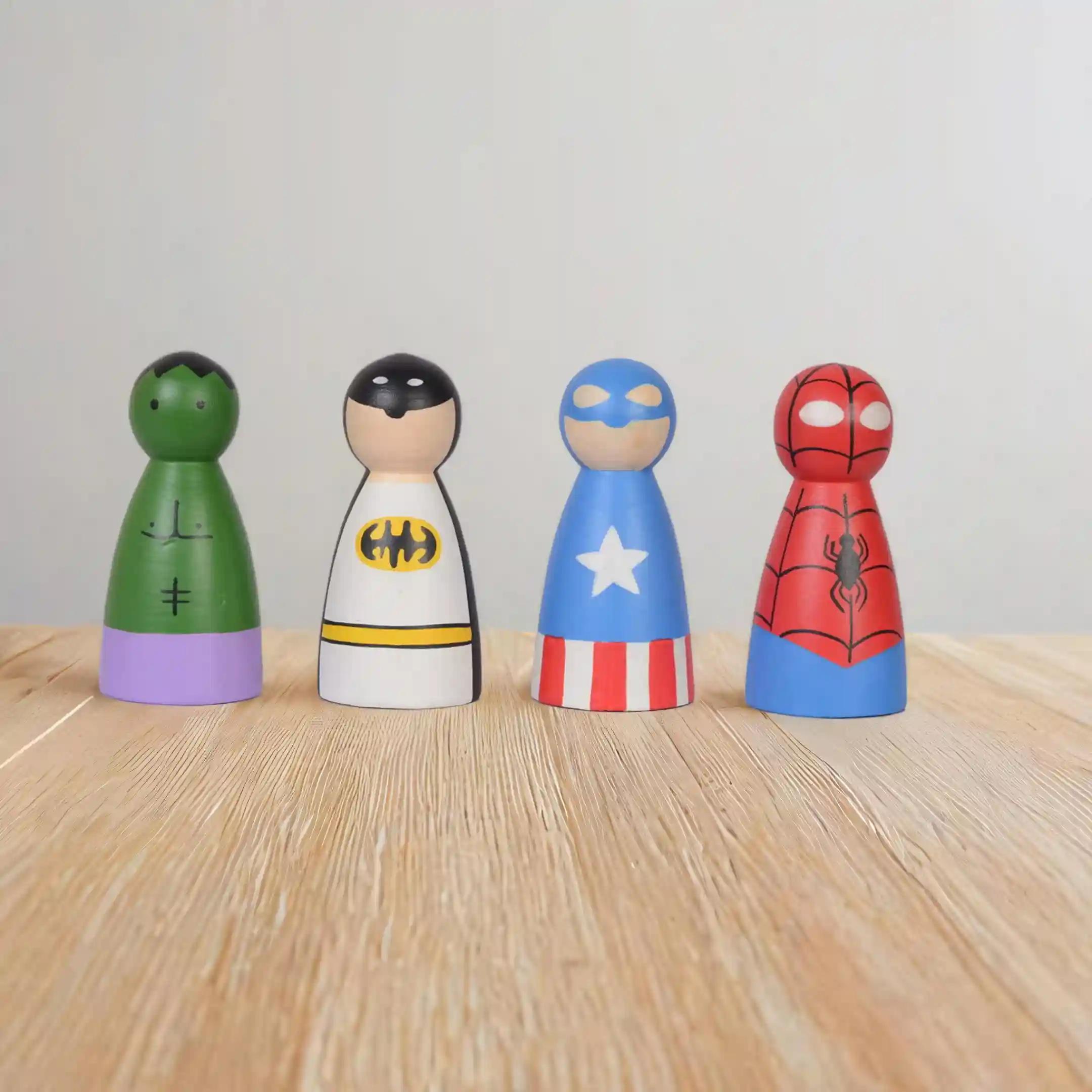 Curio Cubs Wooden Super Heros Peg Doll Set