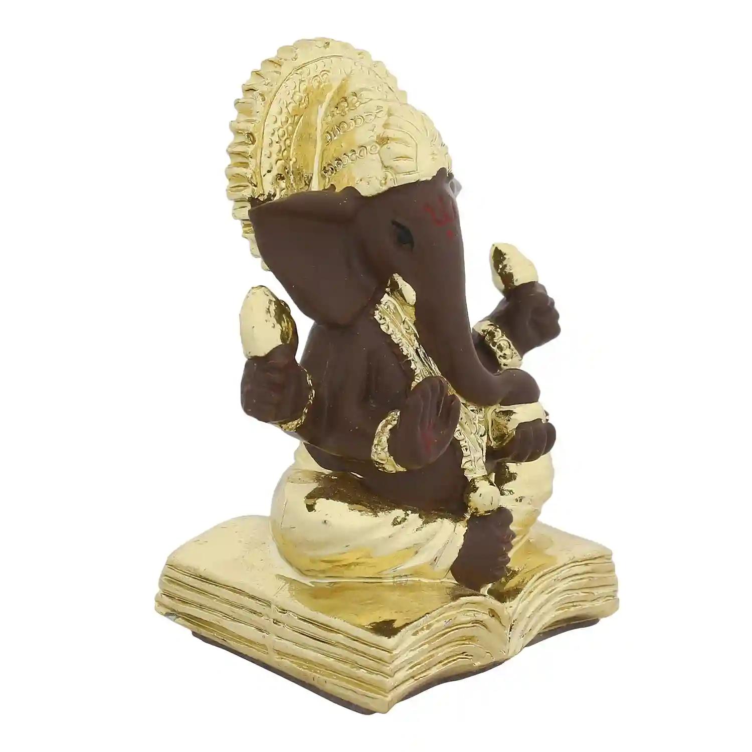 WEBELKART Gold Plated Lord Ganesha for Car Dashboard Statue Ganpati Figurine God of Luck & Success Diwali Gifts Home Decor (Size: 2.75 x 2.25 inches)