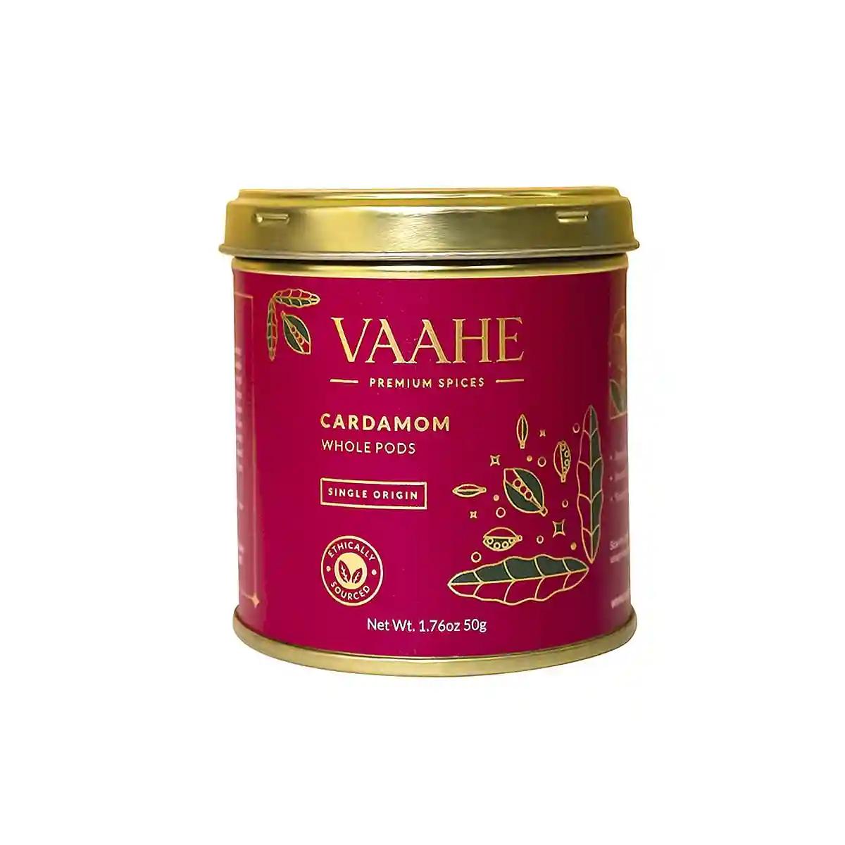 VAAHE Cardamom Whole (Elaichi) | Single Origin (Idukki, Kerala) | Ethically Sourced | 100% Pure and Natural | Premium Tin Box (50 gm)