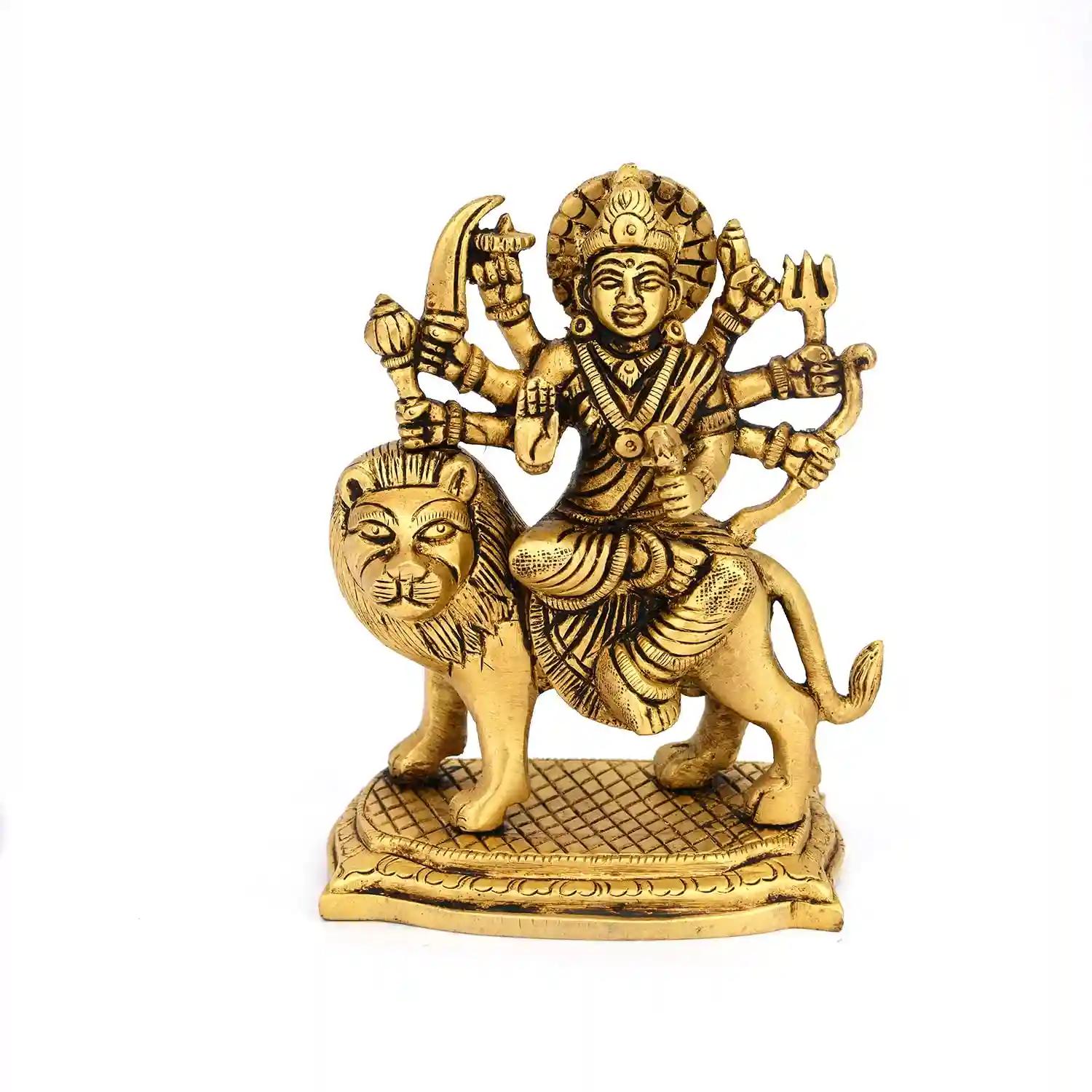 ALODIE- Brass Sherawali MATA Idol, Maa Durga On Lion, Metal Brass Statue Idol of Sherawali MATA Murti, Ambe Maa Murti, Statue for Home Shri Sherawali, Durga Idol for Pooja