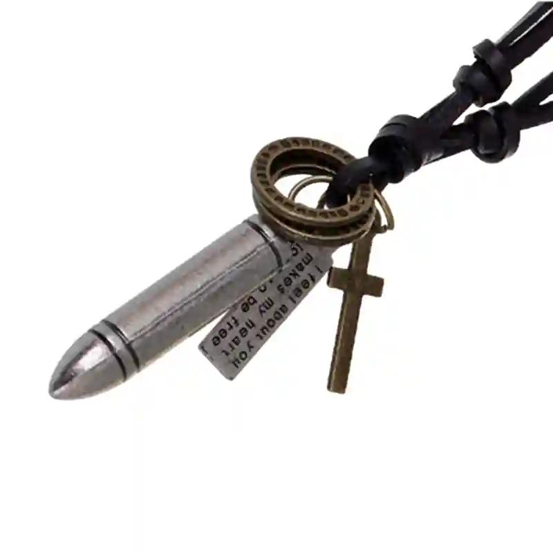 Leather Necklace with Bullet Design Pendant